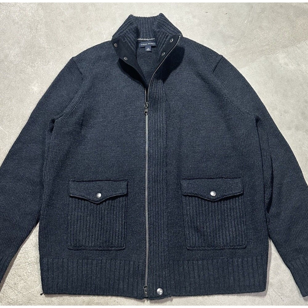 Banana Republic Heavyweight Merino Wool Full Zip Sweater Jacket Mens XL Gray